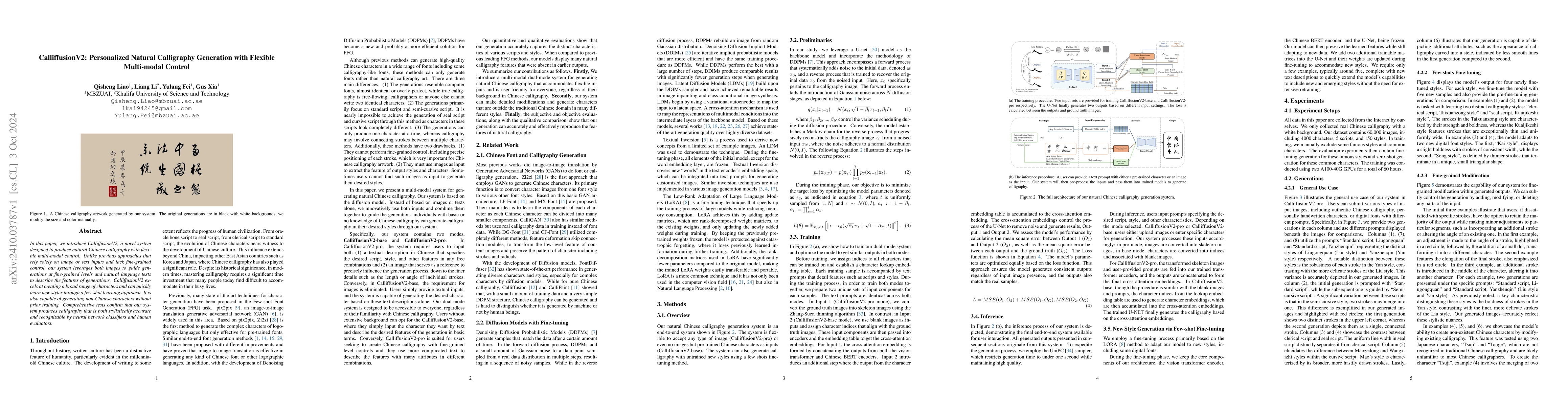 Thumbnail for CalliffusionV2: Personalized Natural Calligraphy Generation with
  Flexible Multi-modal Control