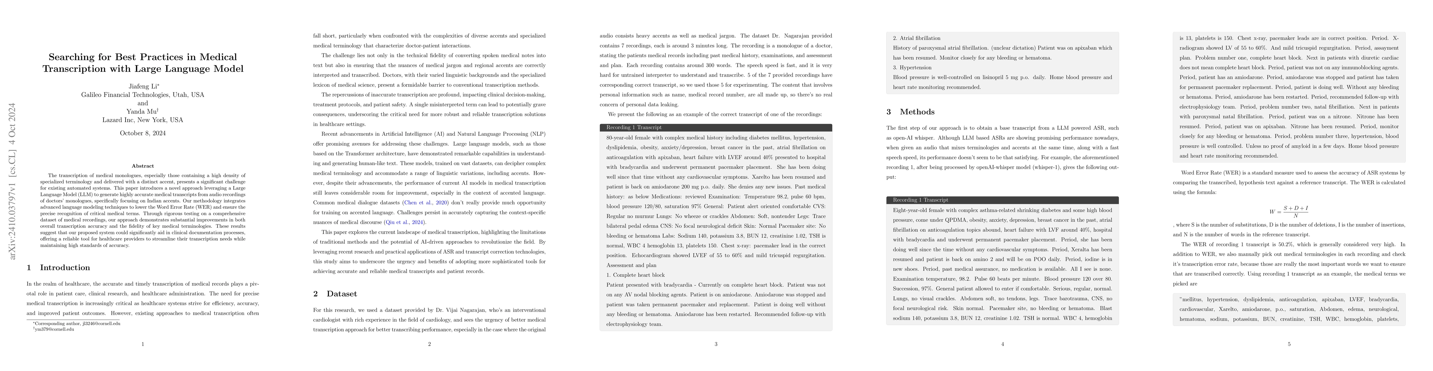 Thumbnail for Searching for Best Practices in Medical Transcription with Large
  Language Model
