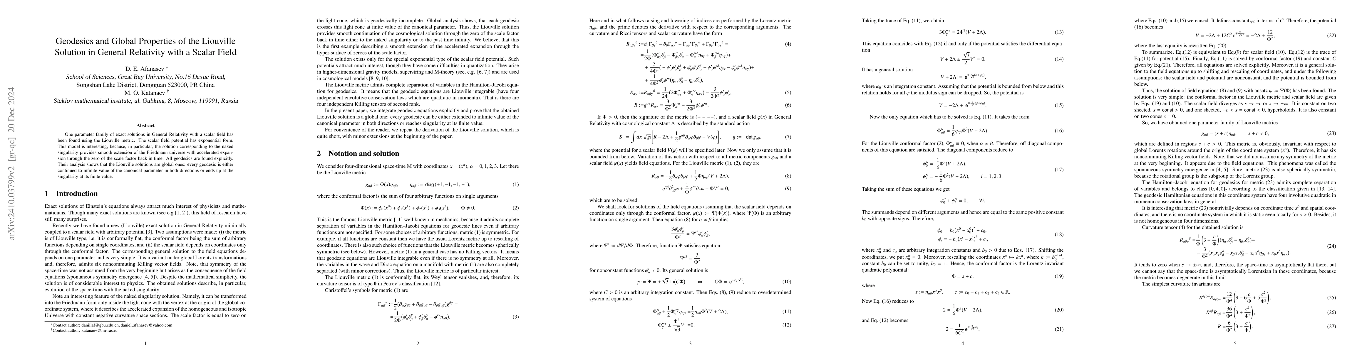 Thumbnail for Geodesics and Global Properties of the Liouville Solution in General
  Relativity with a Scalar Field