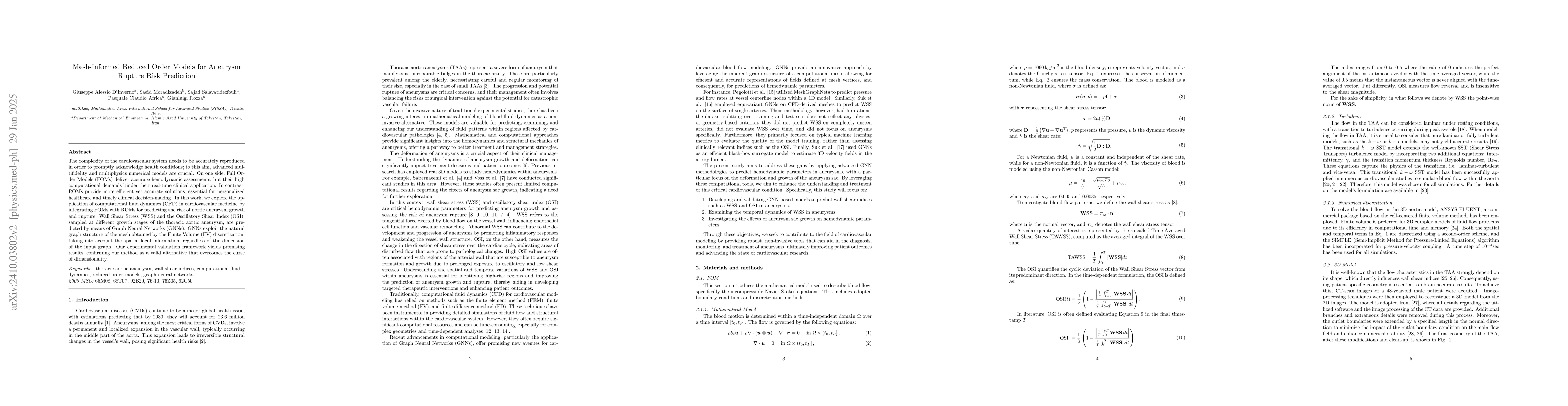 Thumbnail for Mesh-Informed Reduced Order Models for Aneurysm Rupture Risk Prediction