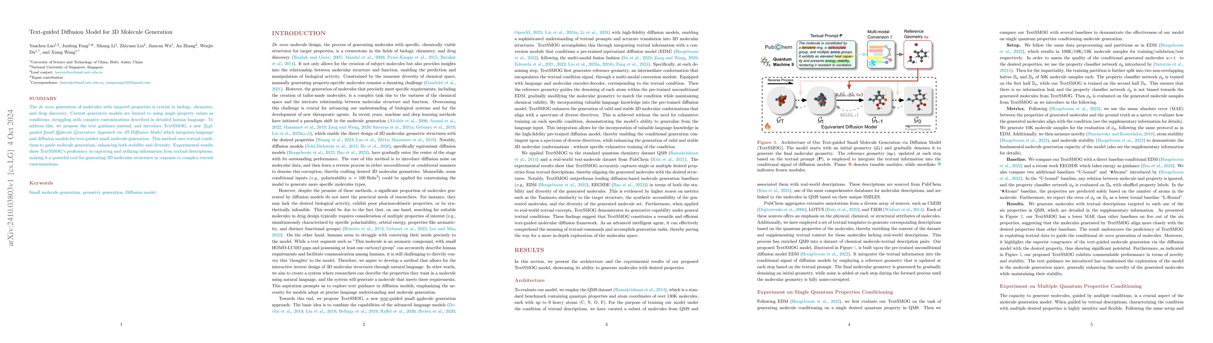 Thumbnail for Text-guided Diffusion Model for 3D Molecule Generation