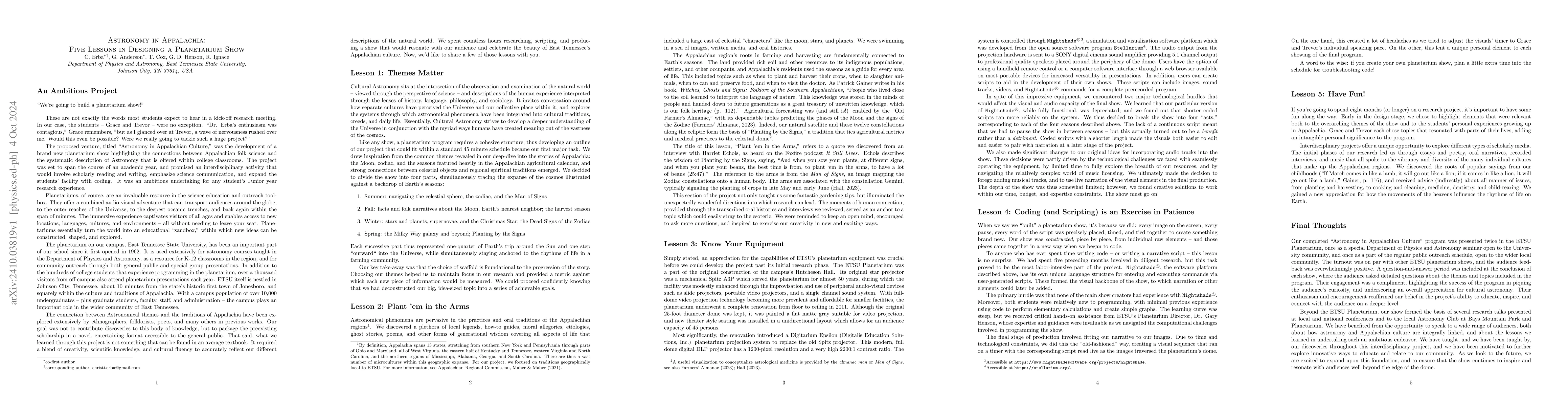 Thumbnail for Astronomy in Appalachia: Five Lessons in Designing a Planetarium Show