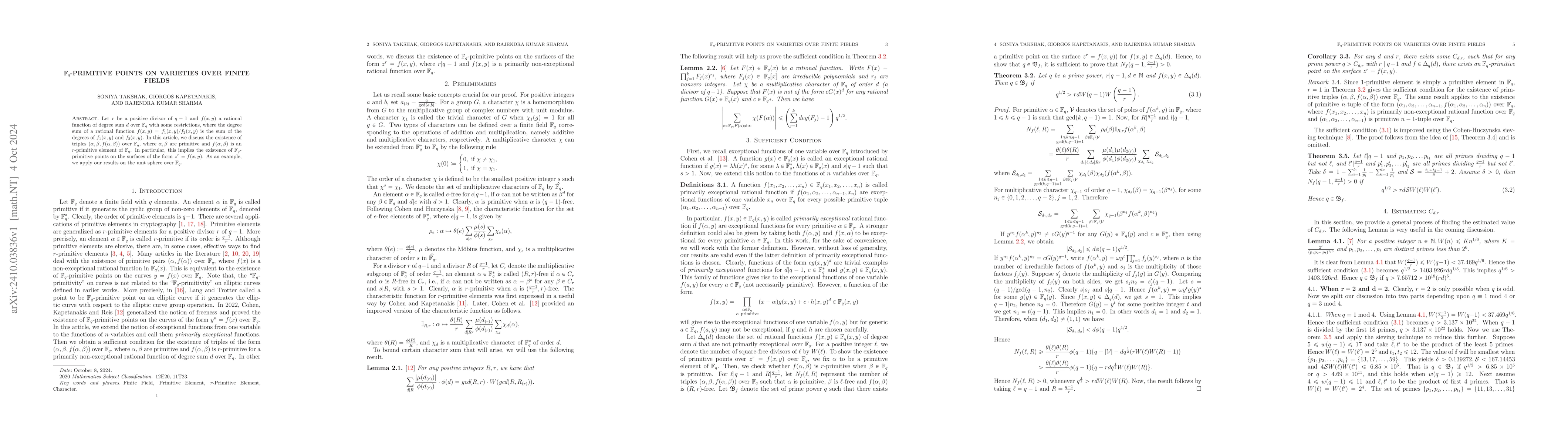 Thumbnail for $\mathbb{F}_q$-primitive points on varieties over finite fields