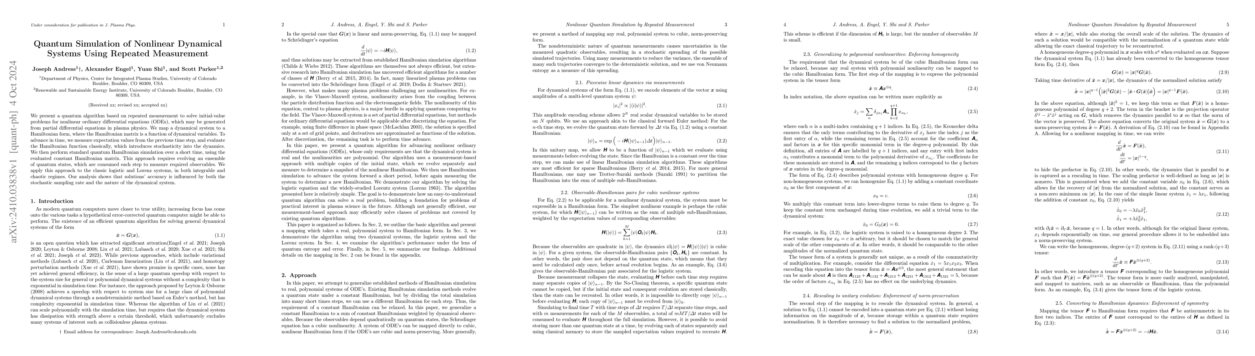 Thumbnail for Quantum Simulation of Nonlinear Dynamical Systems Using Repeated
  Measurement