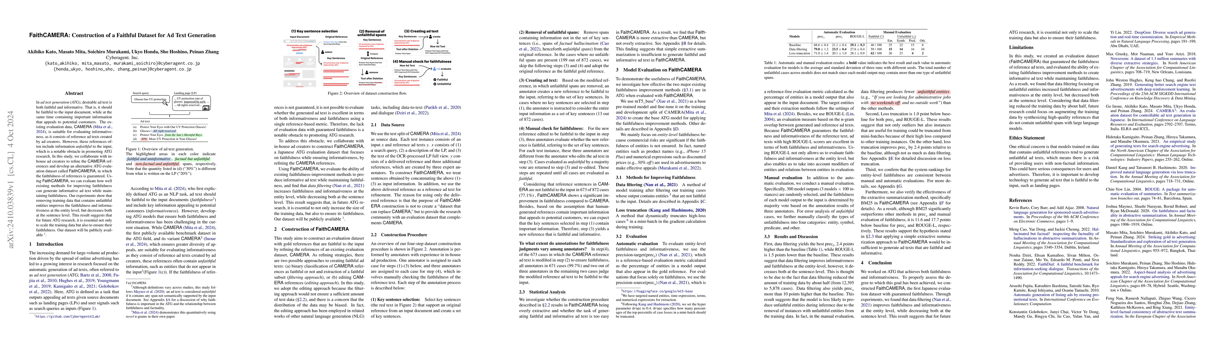 Thumbnail for FaithCAMERA: Construction of a Faithful Dataset for Ad Text Generation
