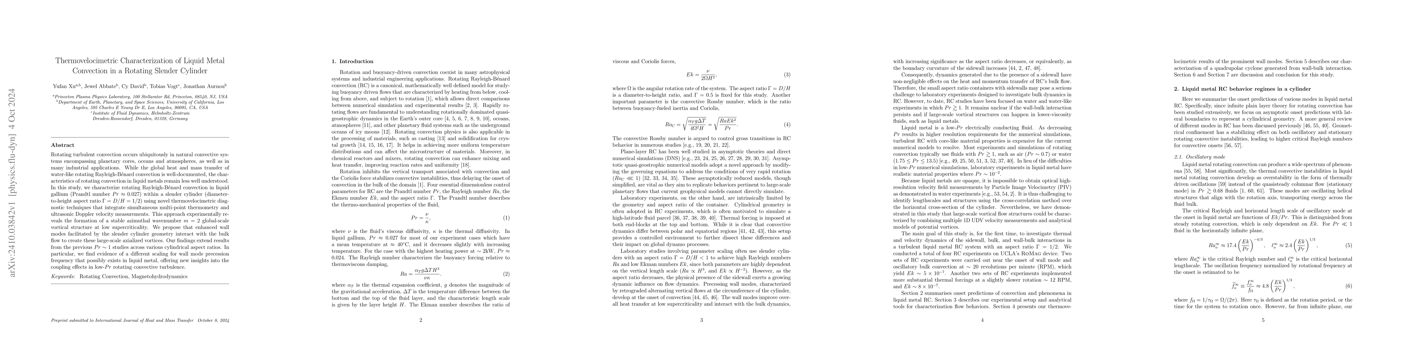 Thumbnail for Thermovelocimetric Characterization of Liquid Metal Convection in a
  Rotating Slender Cylinder