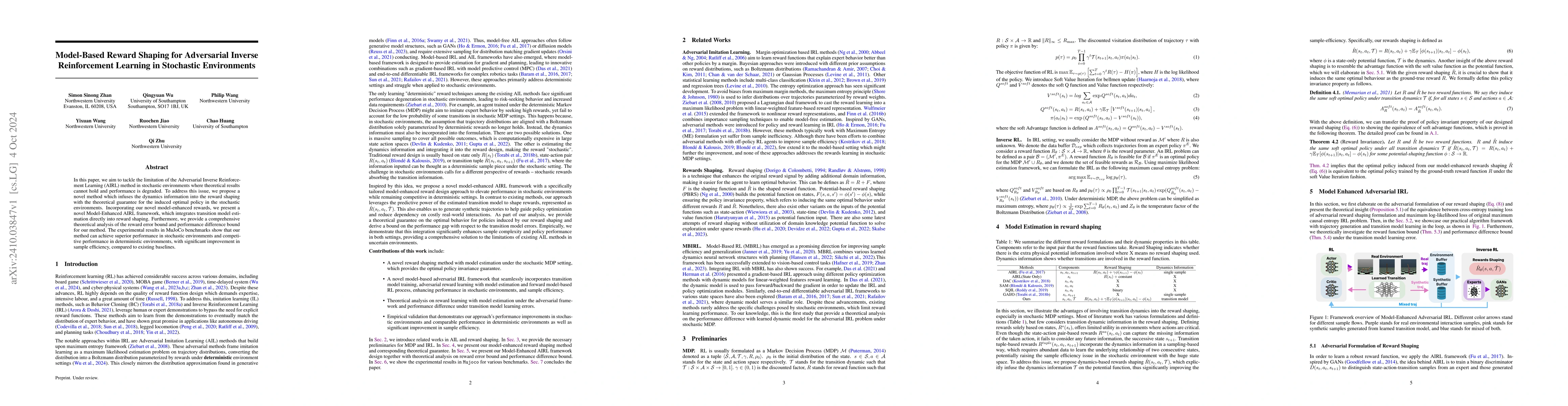 Thumbnail for Model-Based Reward Shaping for Adversarial Inverse Reinforcement
  Learning in Stochastic Environments