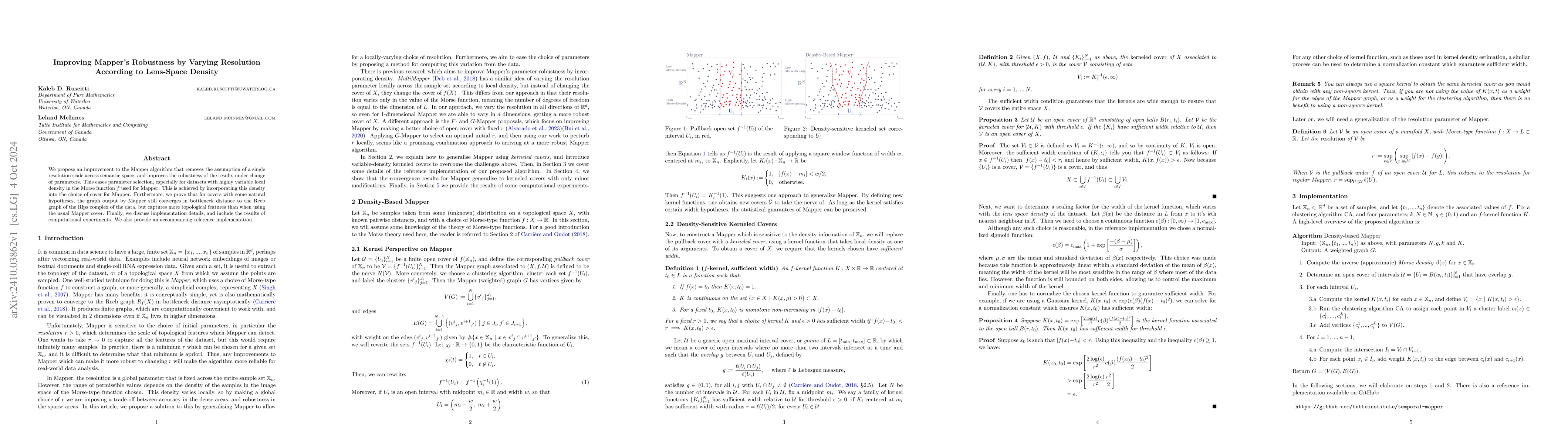 Thumbnail for Improving Mapper's Robustness by Varying Resolution According to
  Lens-Space Density