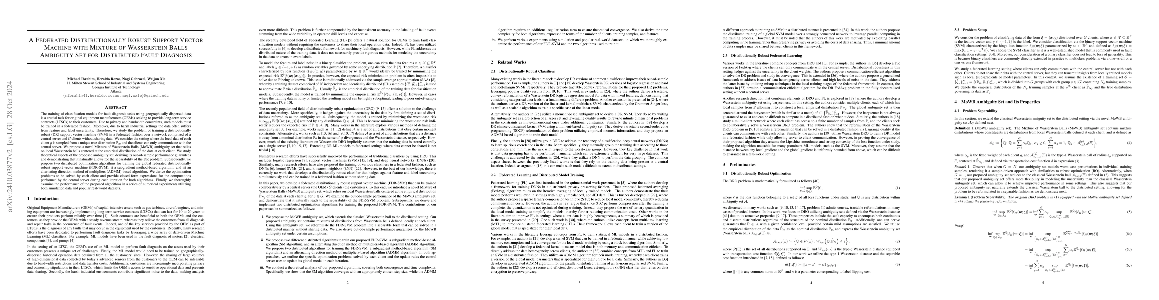 Thumbnail for A Federated Distributionally Robust Support Vector Machine with Mixture
  of Wasserstein Balls Ambiguity Set for Distributed Fault Diagnosis