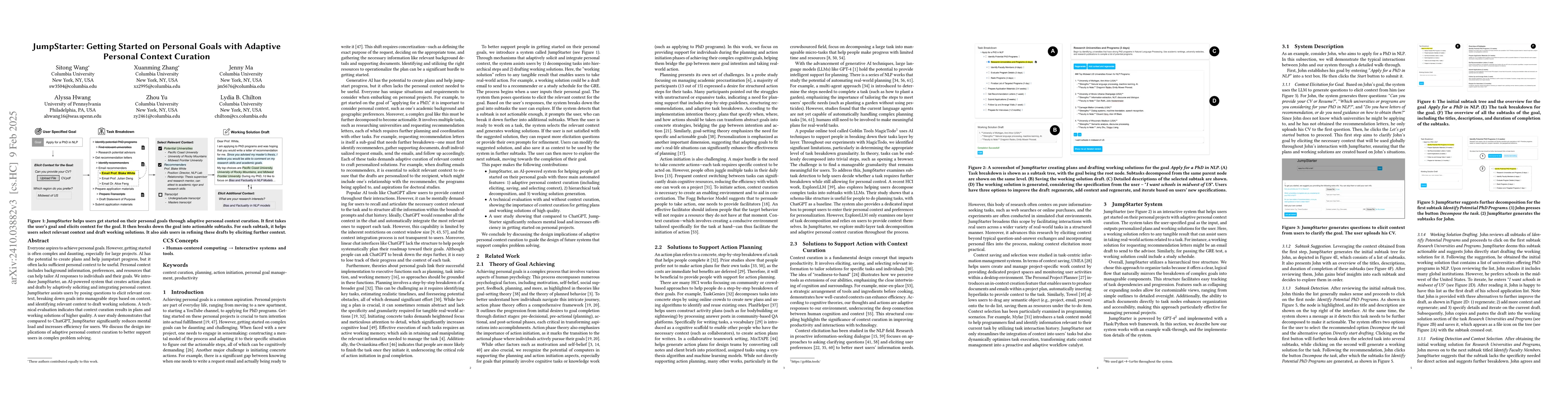 Thumbnail for JumpStarter: Getting Started on Personal Goals with AI-Powered Context
  Curation