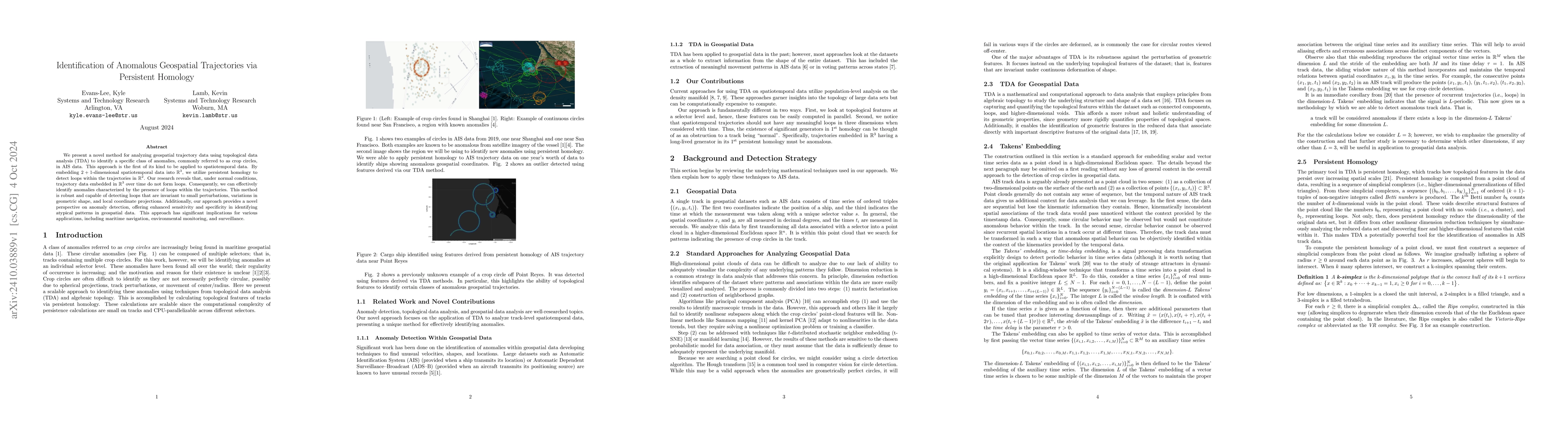 Thumbnail for Identification of Anomalous Geospatial Trajectories via Persistent
  Homology