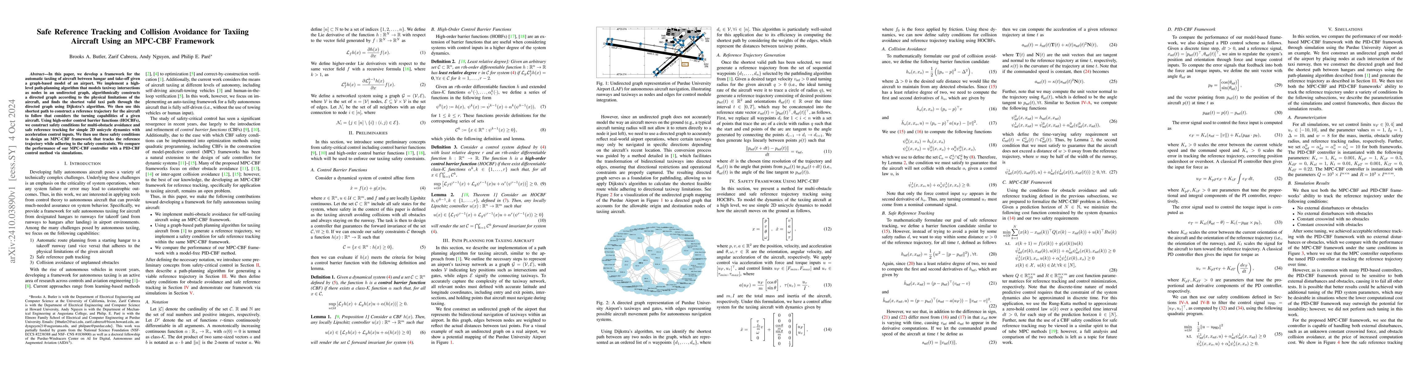 Thumbnail for Safe Reference Tracking and Collision Avoidance for Taxiing Aircraft
  Using an MPC-CBF Framework