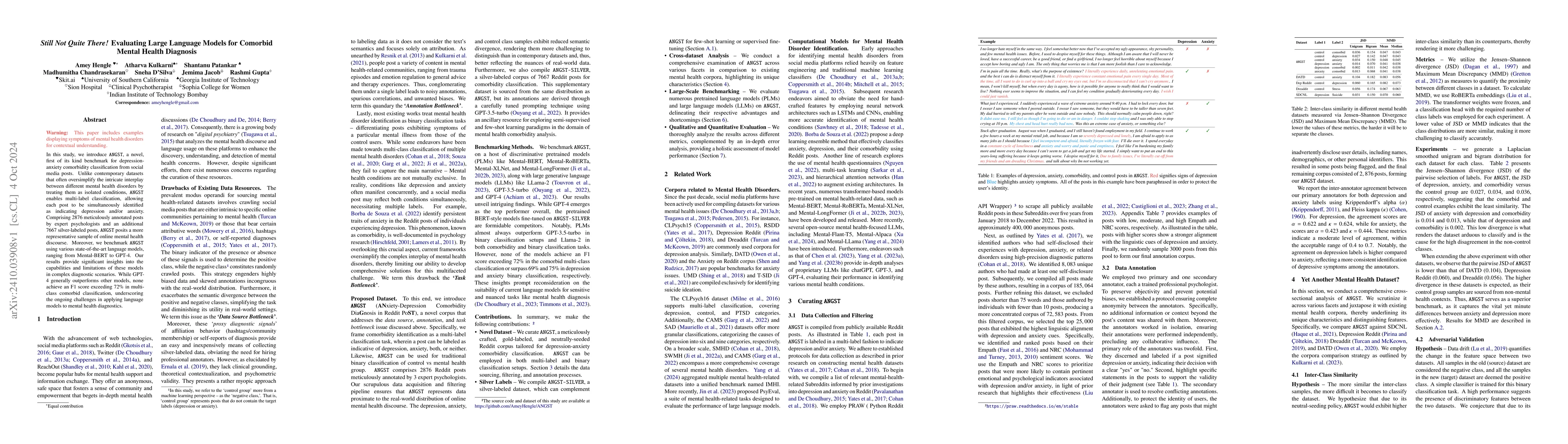 Thumbnail for Still Not Quite There! Evaluating Large Language Models for Comorbid
  Mental Health Diagnosis