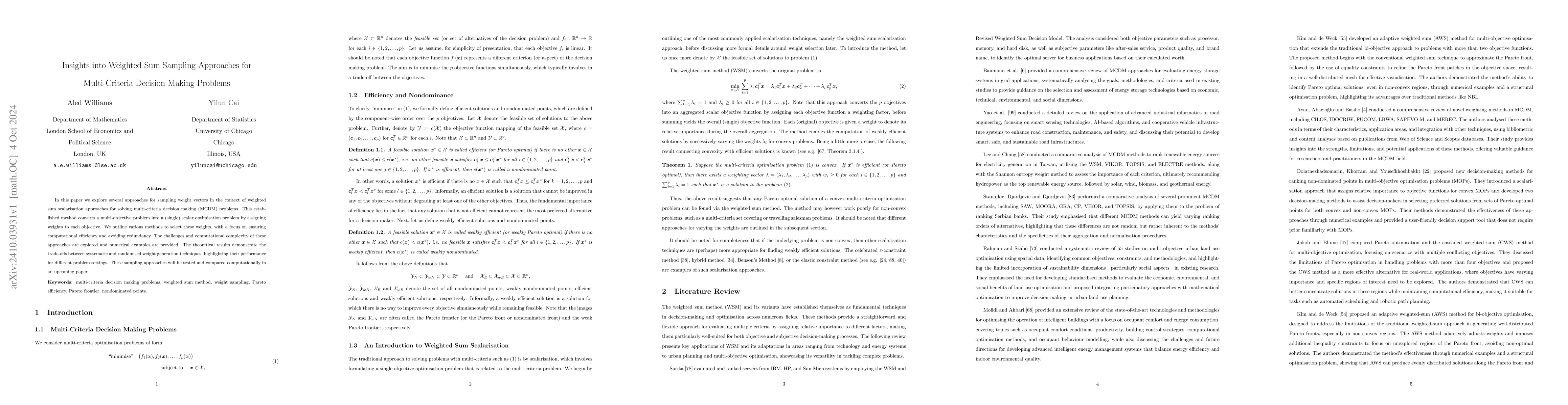 Thumbnail for Insights into Weighted Sum Sampling Approaches for Multi-Criteria
  Decision Making Problems