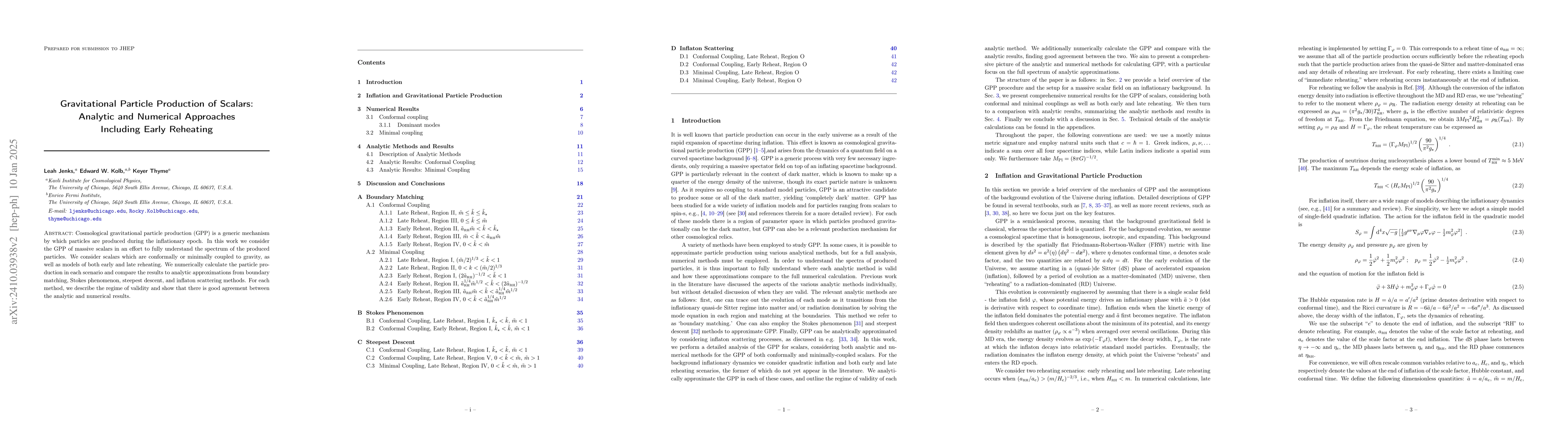 Thumbnail for Gravitational Particle Production of Scalars: Analytic and Numerical
  Approaches Including Early Reheating
