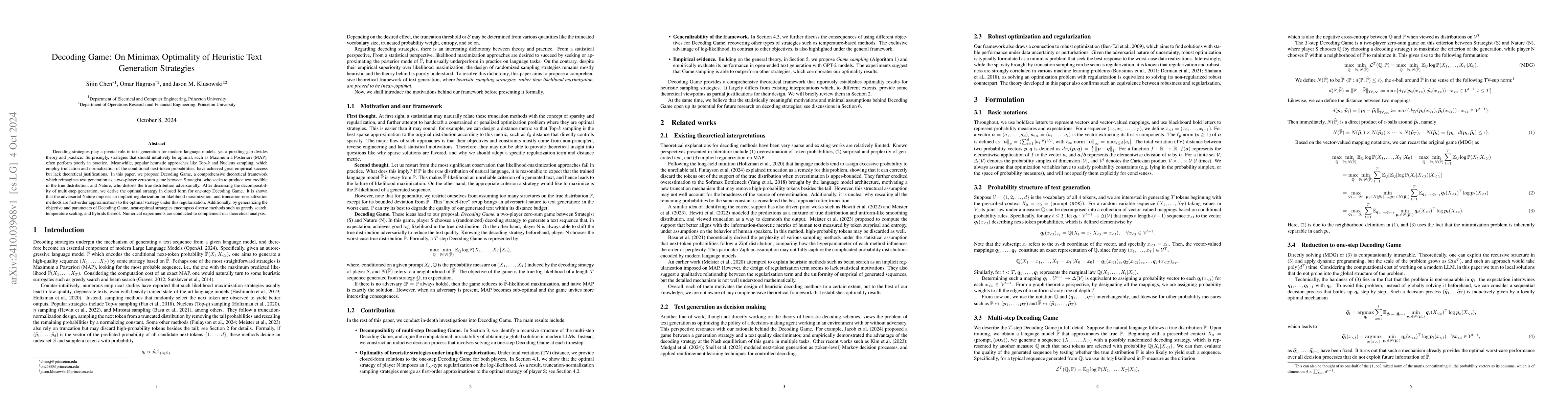 Thumbnail for Decoding Game: On Minimax Optimality of Heuristic Text Generation
  Strategies