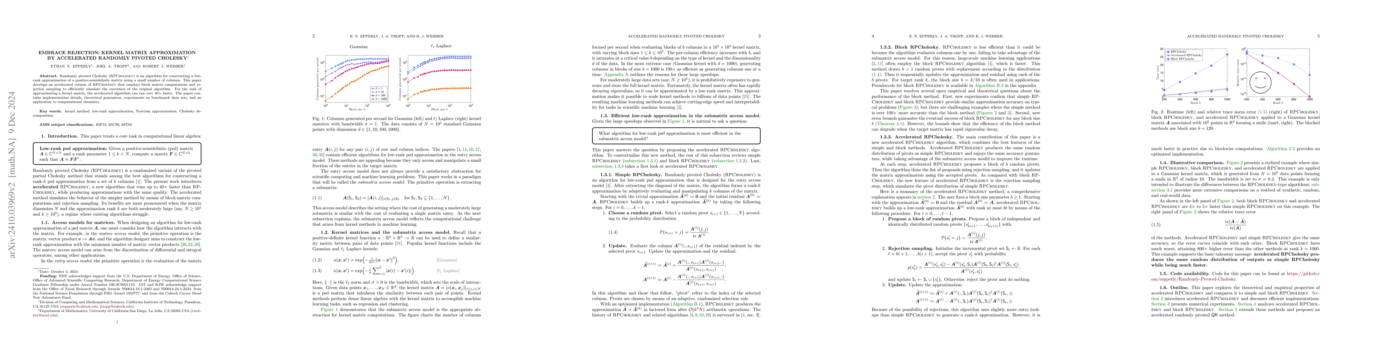 Thumbnail for Embrace rejection: Kernel matrix approximation by accelerated randomly
  pivoted Cholesky