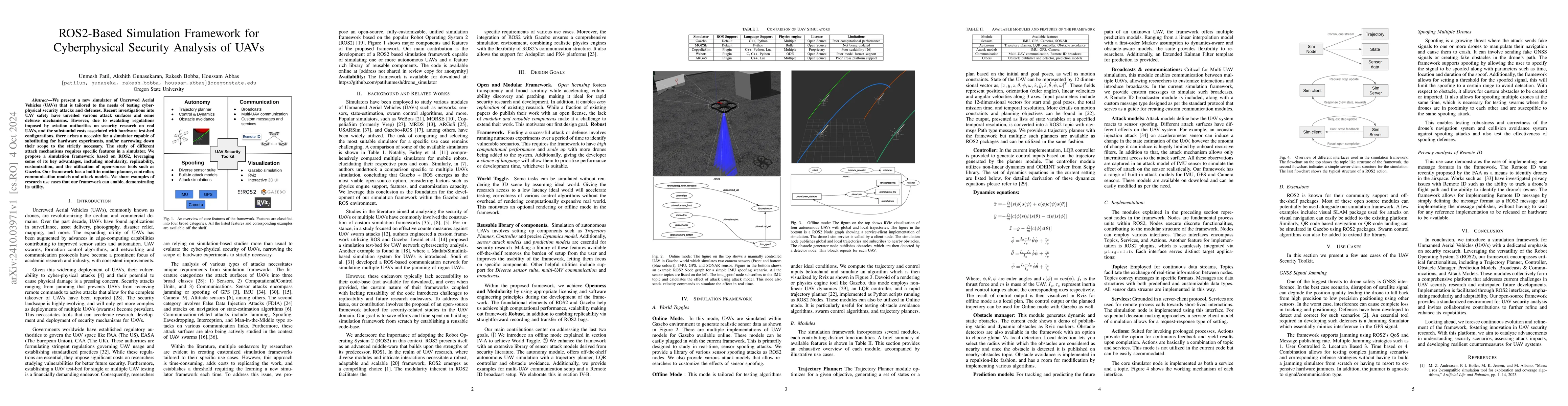 Thumbnail for ROS2-Based Simulation Framework for Cyberphysical Security Analysis of
  UAVs