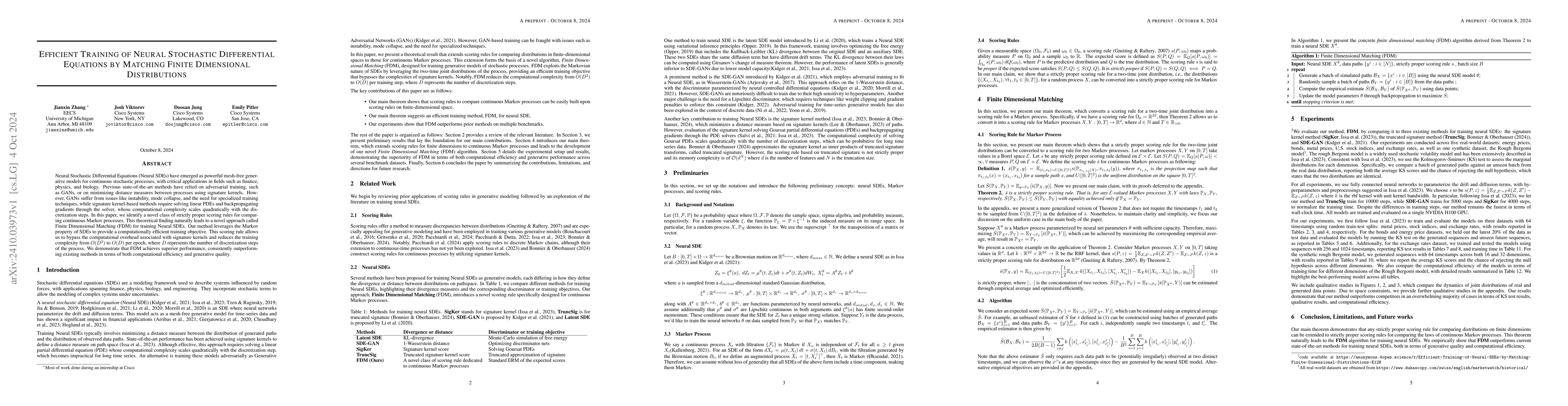 Thumbnail for Efficient Training of Neural Stochastic Differential Equations by
  Matching Finite Dimensional Distributions