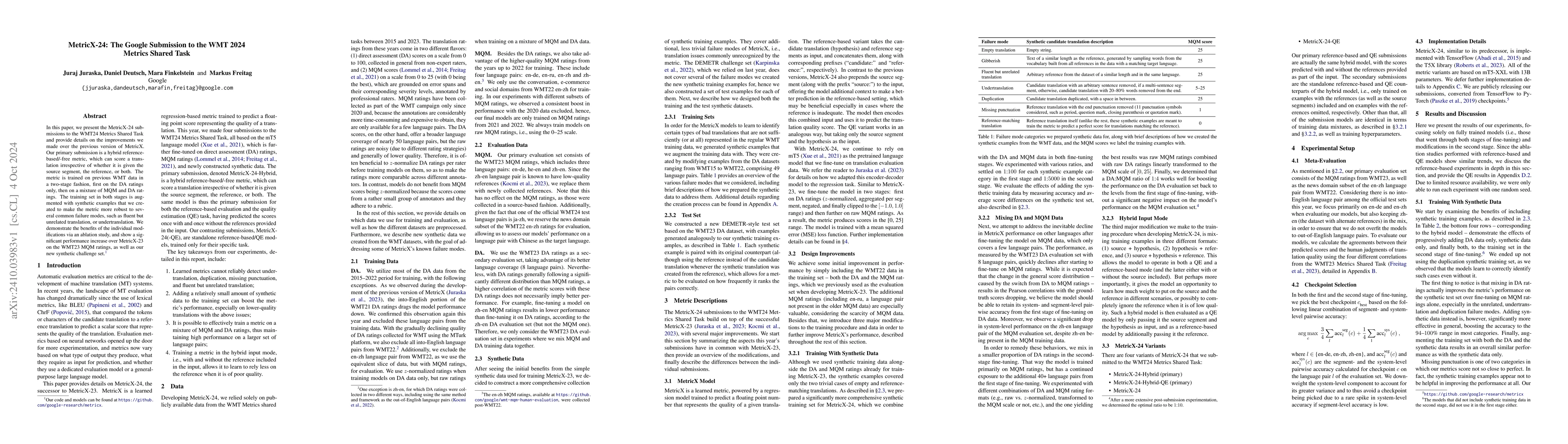 Thumbnail for MetricX-24: The Google Submission to the WMT 2024 Metrics Shared Task