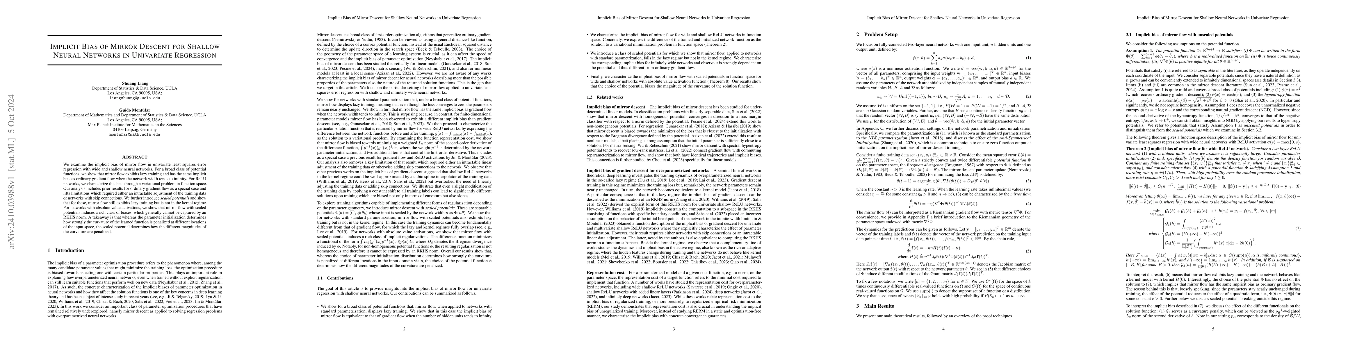 Thumbnail for Implicit Bias of Mirror Descent for Shallow Neural Networks in
  Univariate Regression