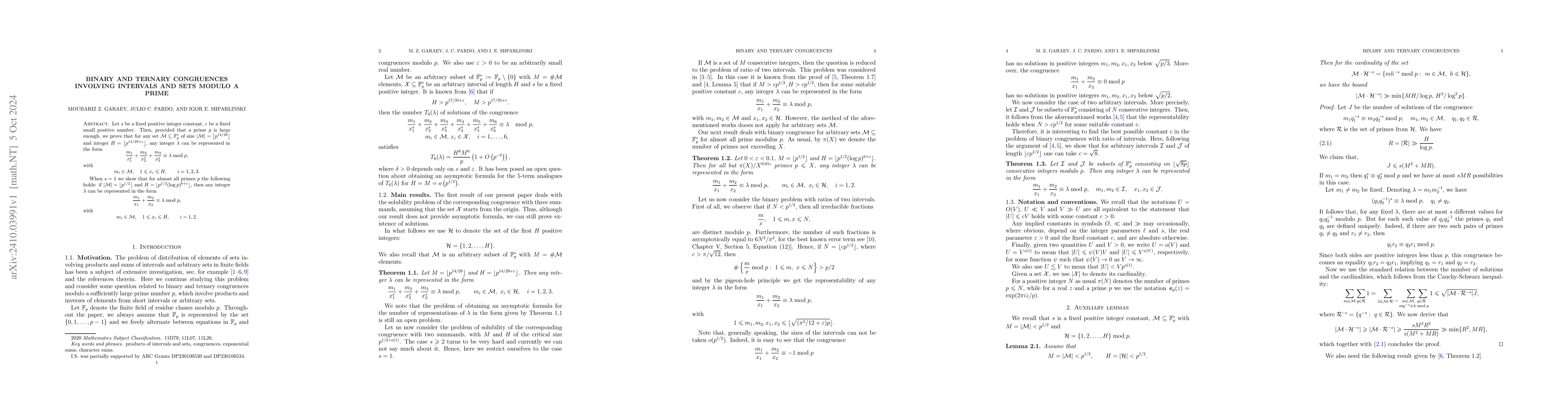 Thumbnail for Binary and ternary congruences involving intervals and sets modulo a
  prime