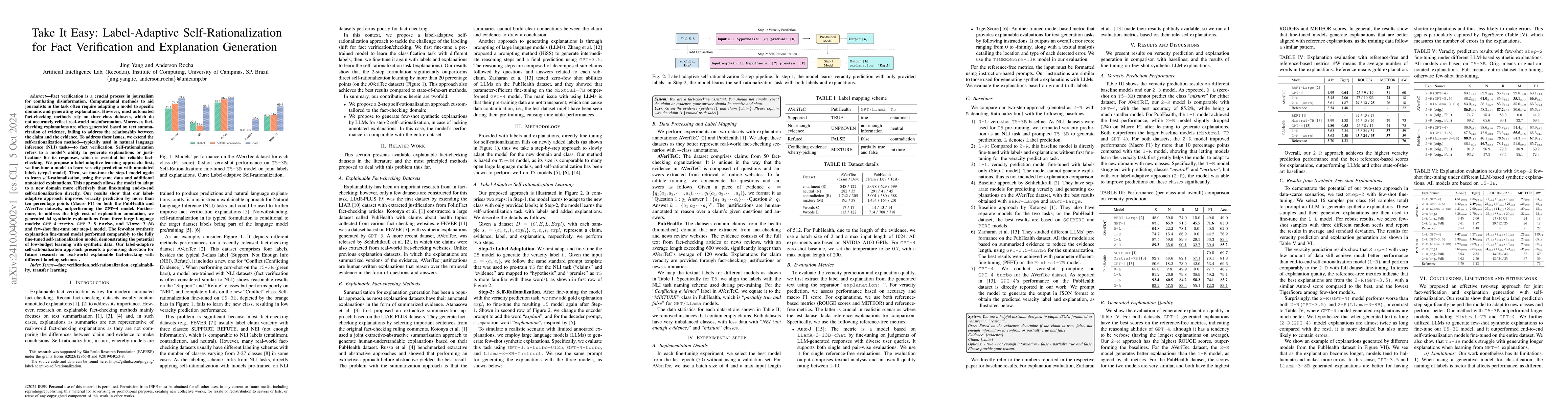 Thumbnail for Take It Easy: Label-Adaptive Self-Rationalization for Fact Verification
  and Explanation Generation