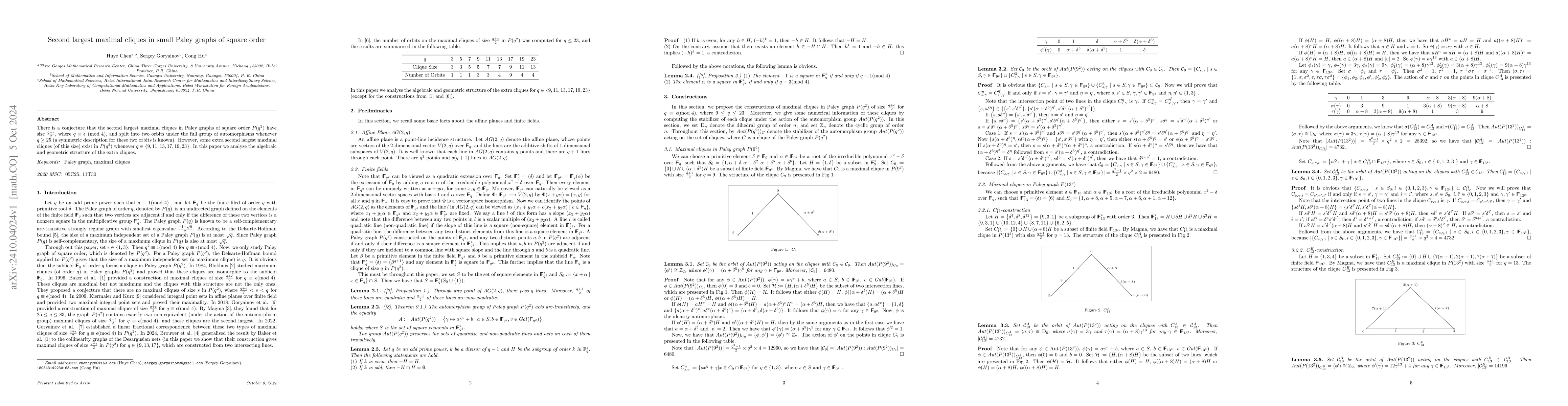 Thumbnail for Second largest maximal cliques in small Paley graphs of square order
