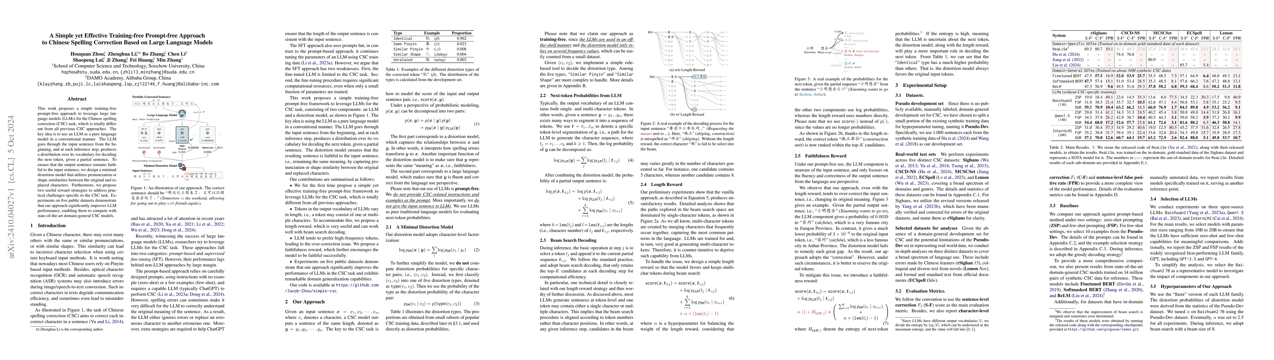 Thumbnail for A Simple yet Effective Training-free Prompt-free Approach to Chinese
  Spelling Correction Based on Large Language Models