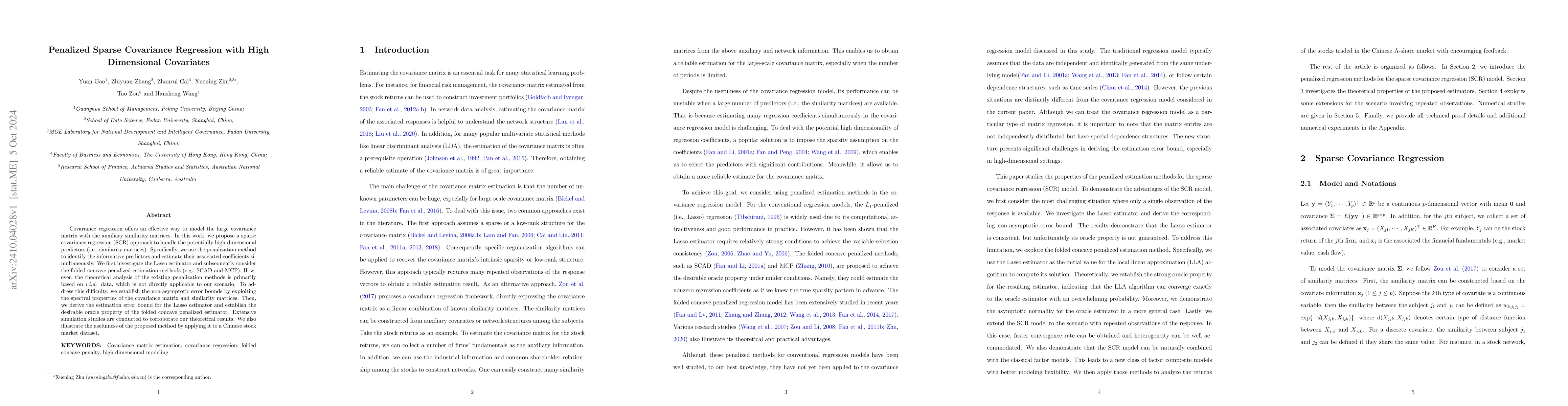 Thumbnail for Penalized Sparse Covariance Regression with High Dimensional Covariates