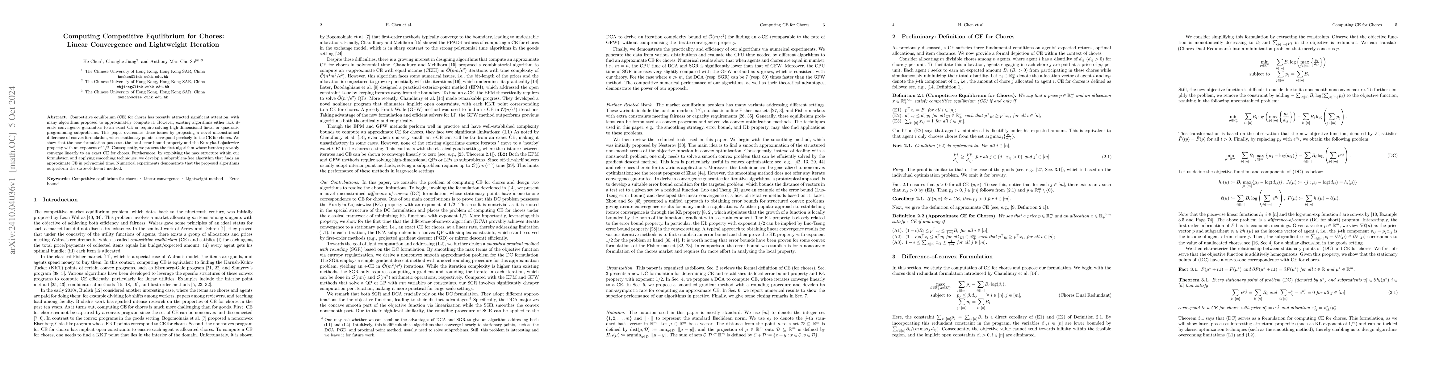 Thumbnail for Computing Competitive Equilibrium for Chores: Linear Convergence and
  Lightweight Iteration