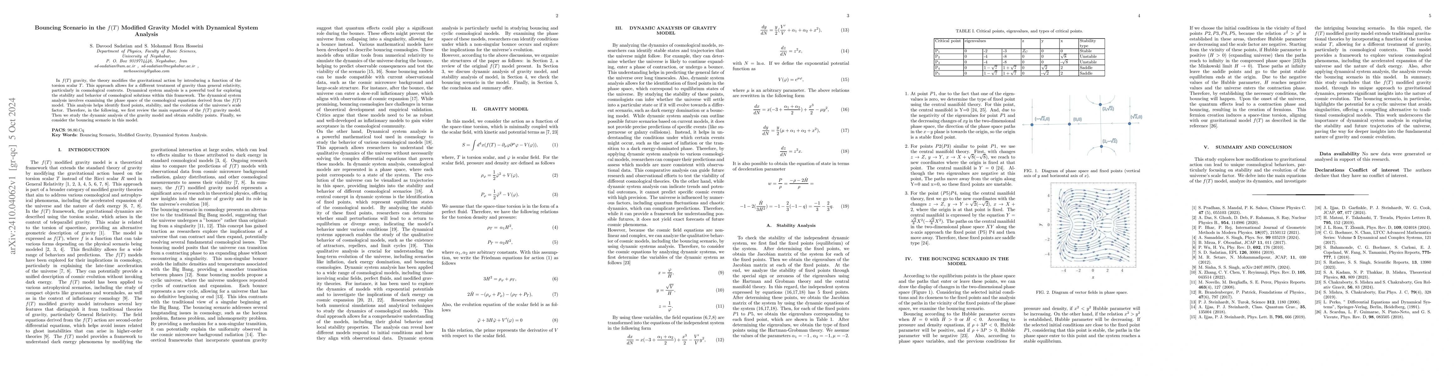 Thumbnail for Bouncing Scenario in the $f(T)$ Modified Gravity Model with Dynamical
  System Analysis