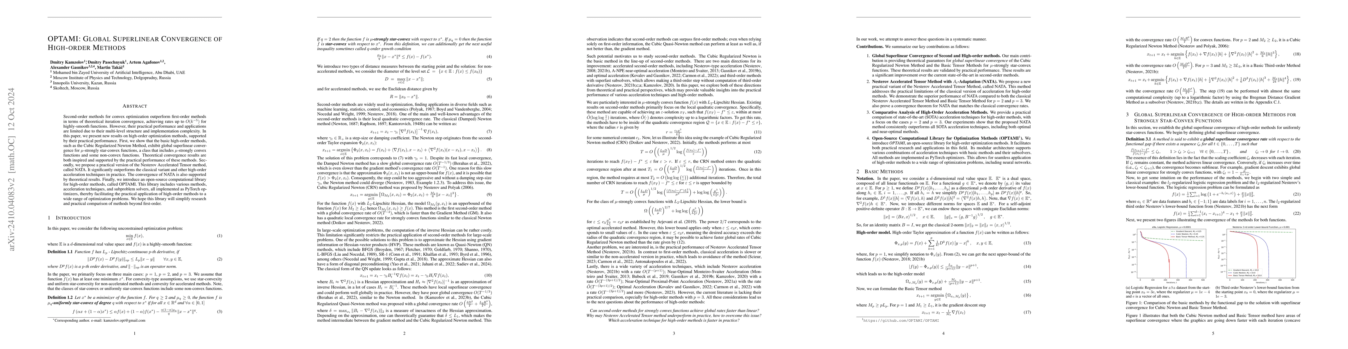 Thumbnail for OPTAMI: Global Superlinear Convergence of High-order Methods