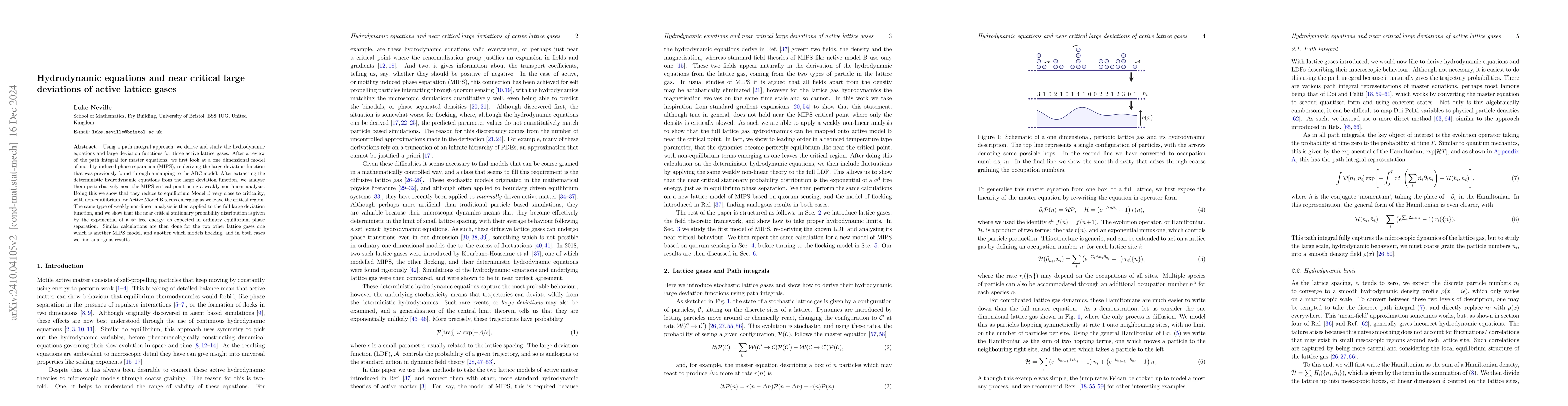 Thumbnail for Hydrodynamic equations and near critical large deviations of active
  lattice gases