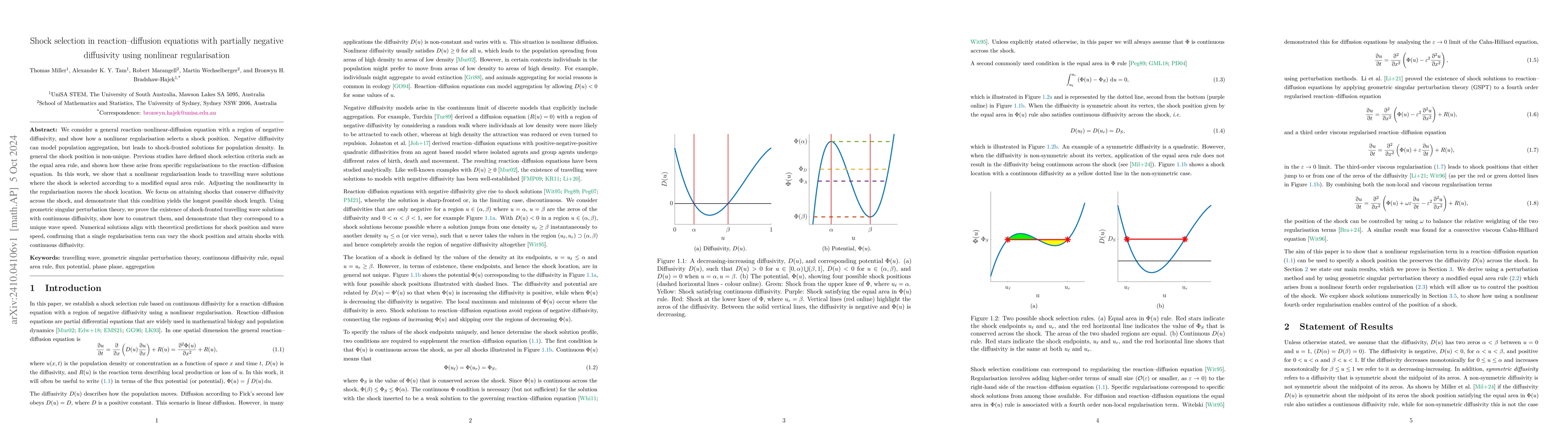 Thumbnail for Shock selection in reaction--diffusion equations with partially negative
  diffusivity using nonlinear regularisation