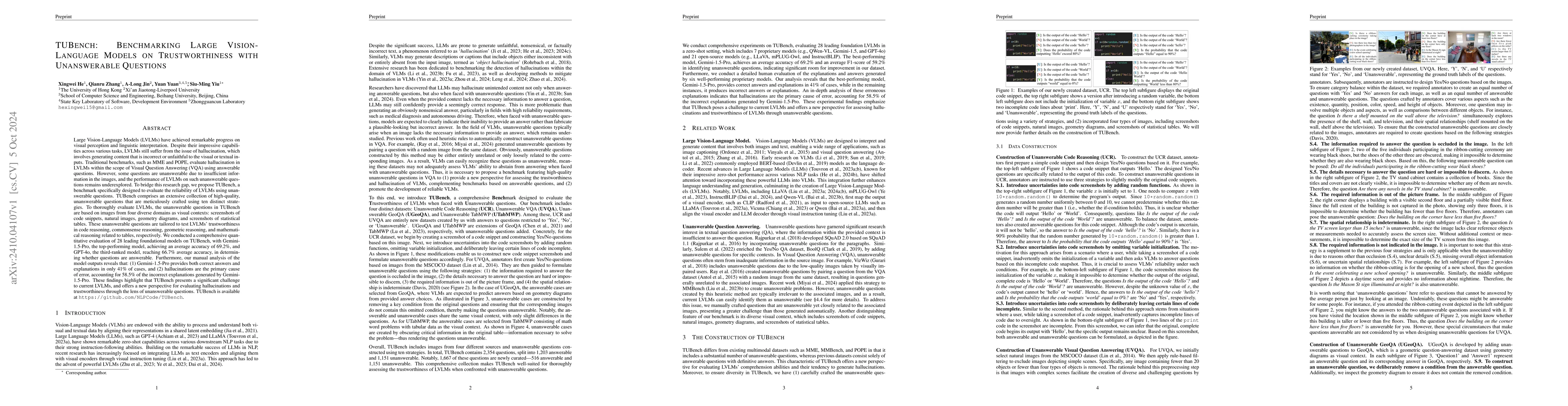 Thumbnail for TUBench: Benchmarking Large Vision-Language Models on Trustworthiness
  with Unanswerable Questions
