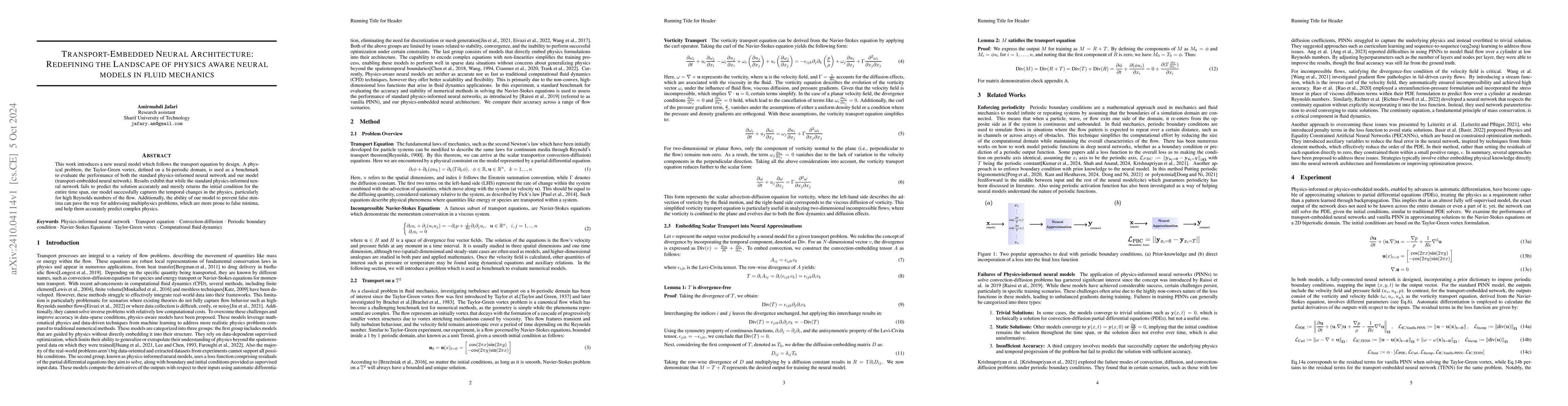 Thumbnail for Transport-Embedded Neural Architecture: Redefining the Landscape of
  physics aware neural models in fluid mechanics