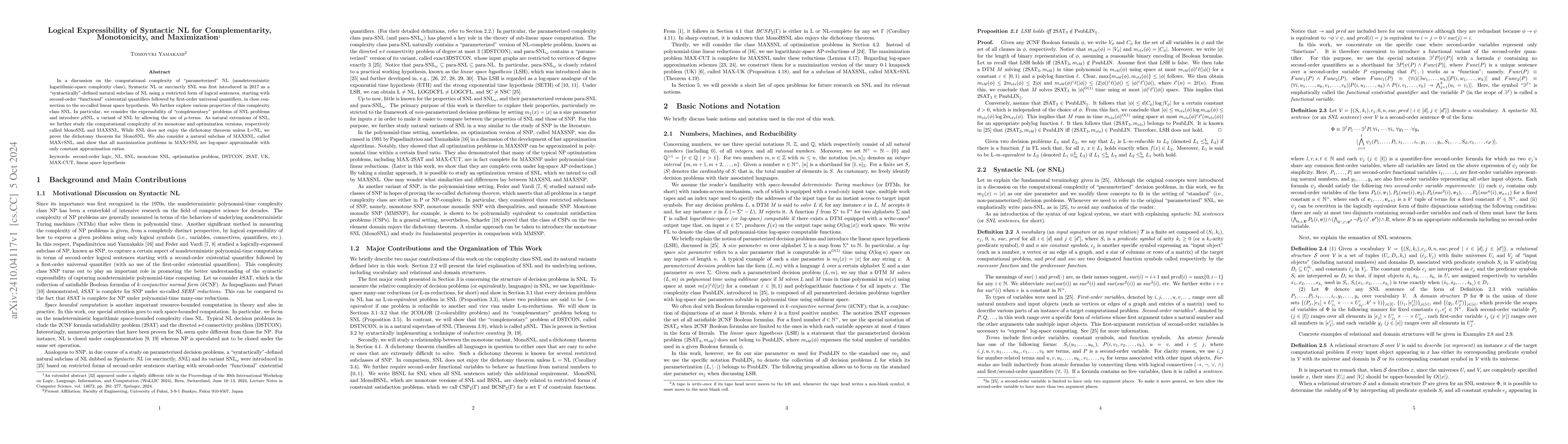 Thumbnail for Logical Expressibility of Syntactic NL for Complementarity,
  Monotonicity, and Maximization