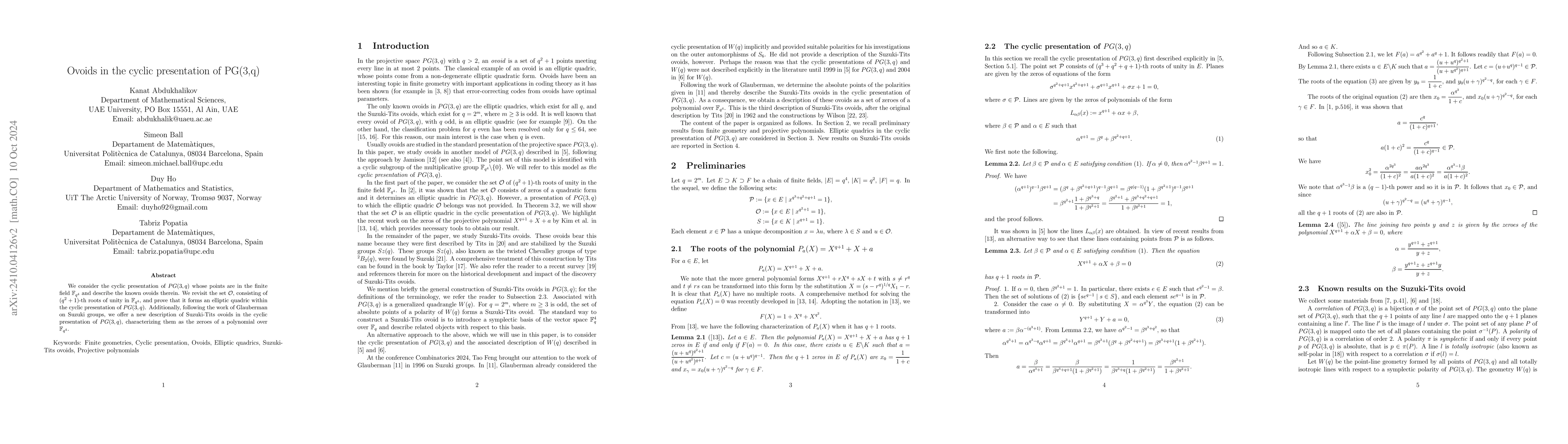 Thumbnail for Ovoids in the cyclic presentation of PG(3,q)