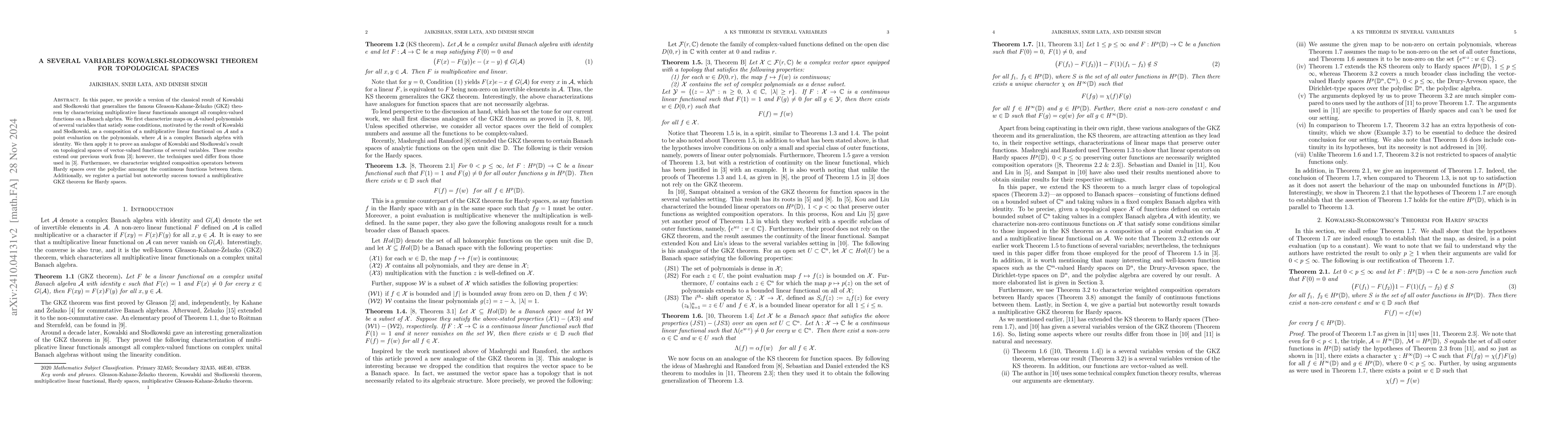 Thumbnail for A several variables Kowalski-S\lodkowski theorem for topological spaces