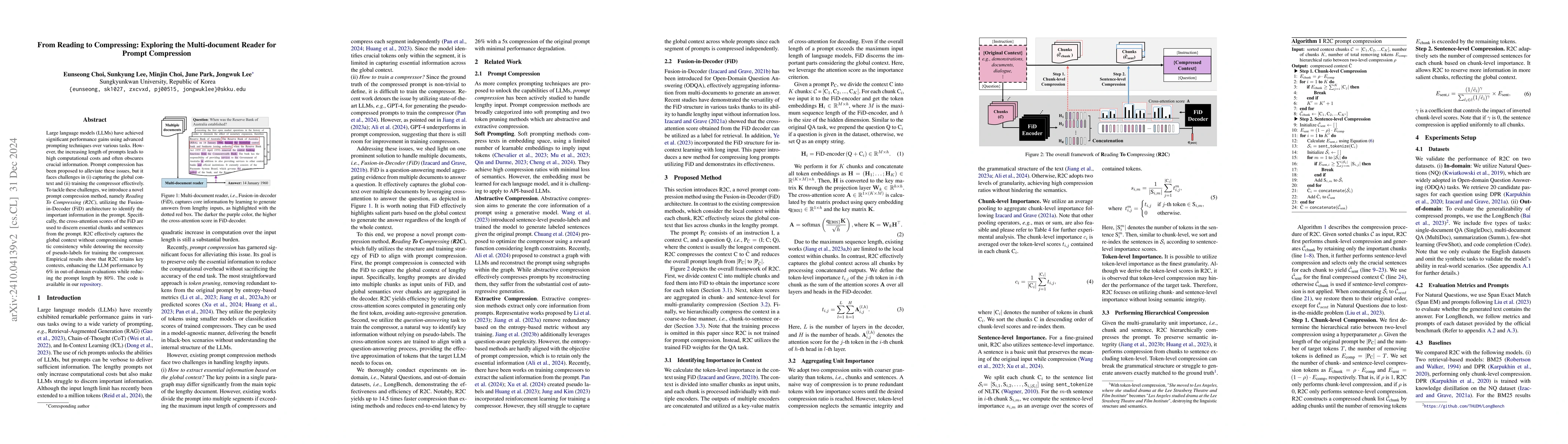 Thumbnail for From Reading to Compressing: Exploring the Multi-document Reader for
  Prompt Compression