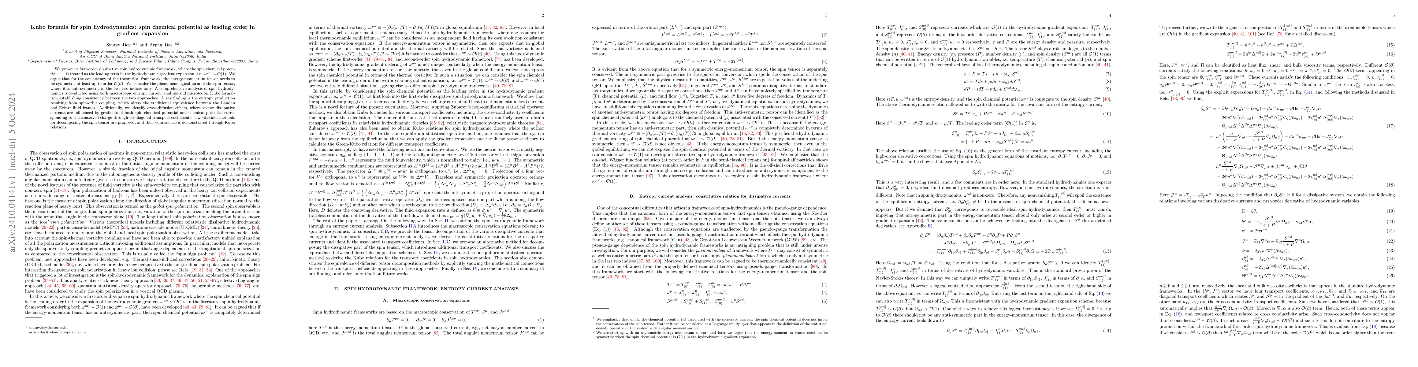 Thumbnail for Kubo formula for spin hydrodynamics: spin chemical potential as leading
  order in gradient expansion