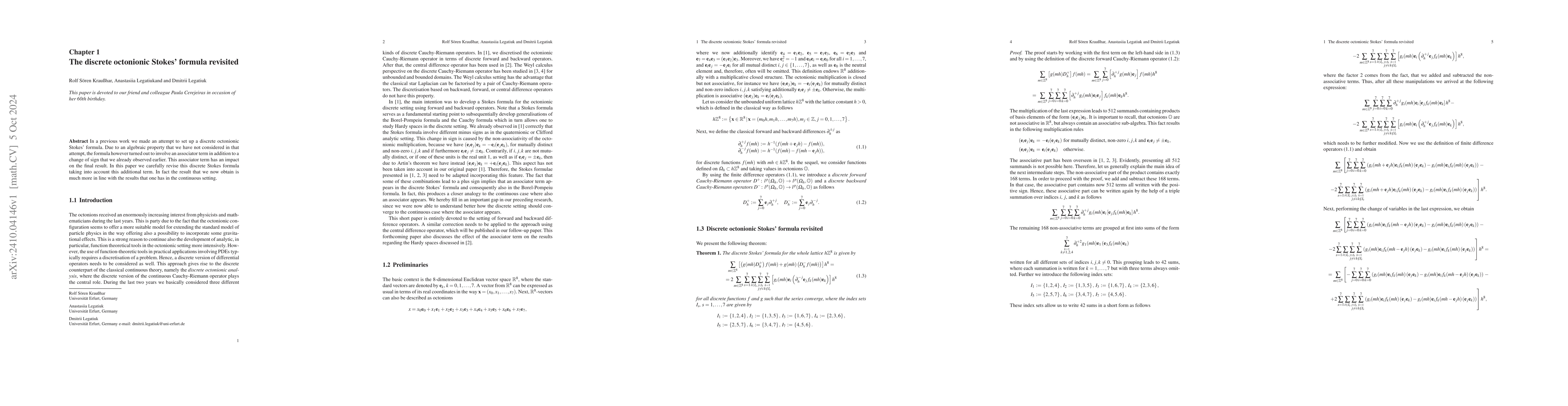 Thumbnail for The discrete octonionic Stokes' formula revisited