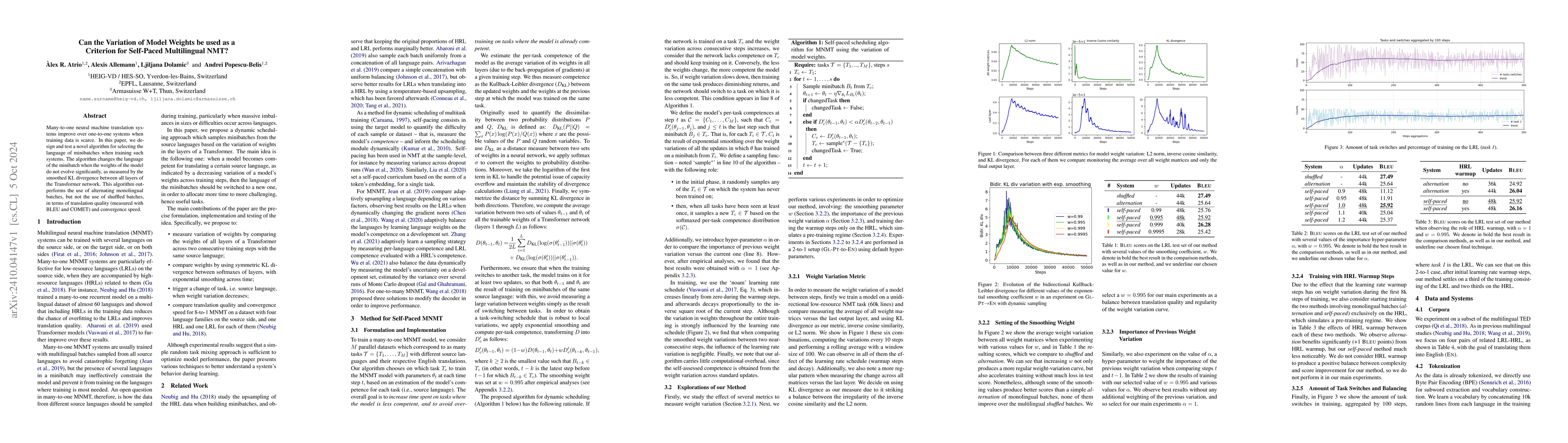 Thumbnail for Can the Variation of Model Weights be used as a Criterion for Self-Paced
  Multilingual NMT?