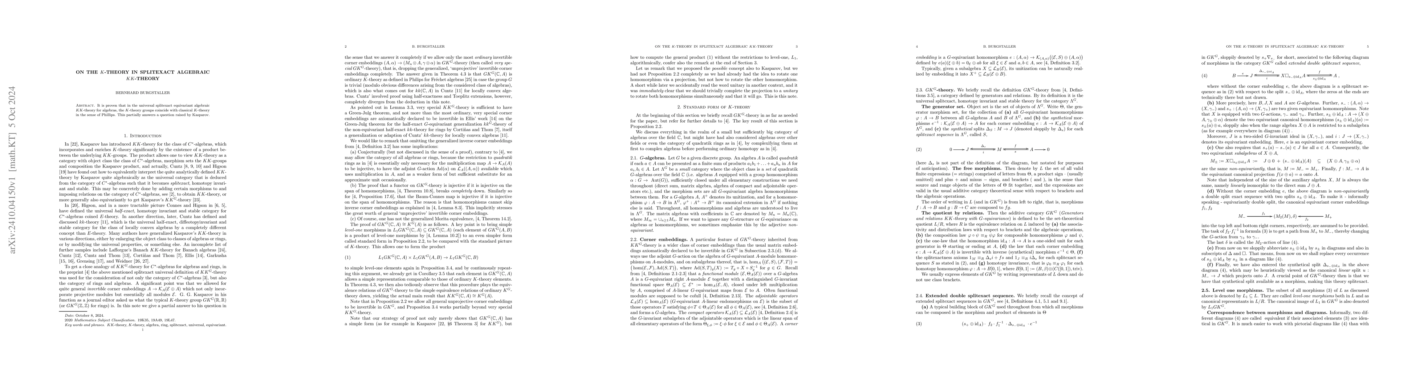 Thumbnail for On the $K$-theory in splitexact algebraic $KK$-theory