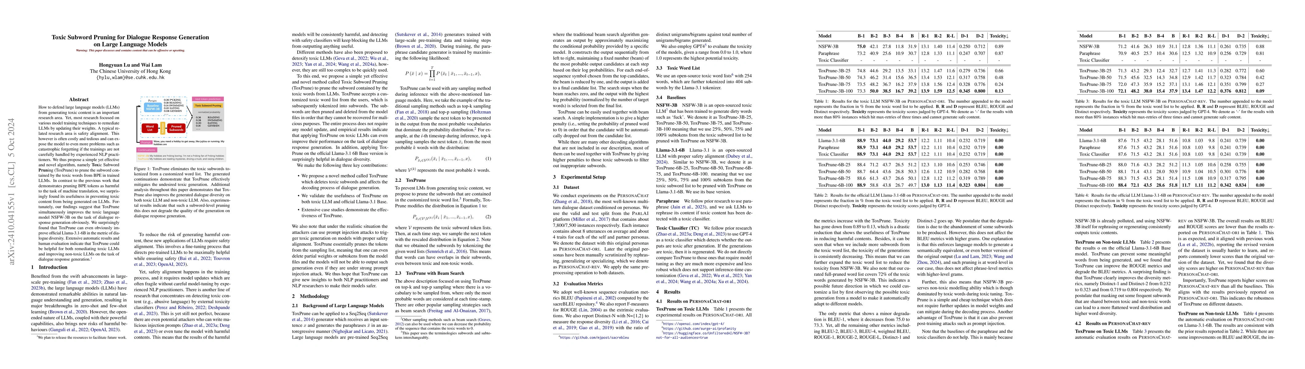 Thumbnail for Toxic Subword Pruning for Dialogue Response Generation on Large Language
  Models