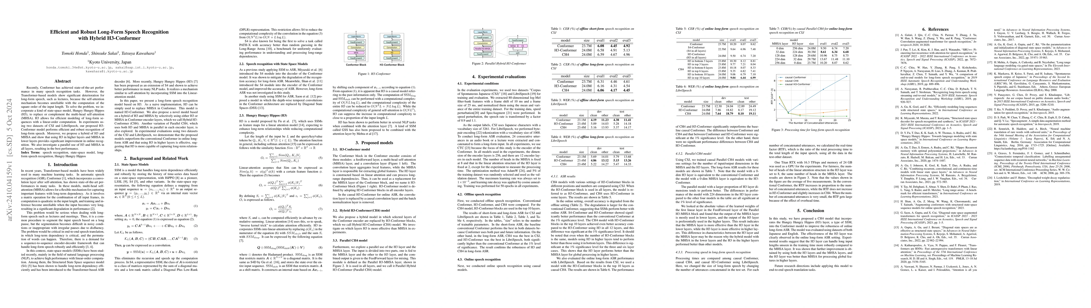 Thumbnail for Efficient and Robust Long-Form Speech Recognition with Hybrid
  H3-Conformer