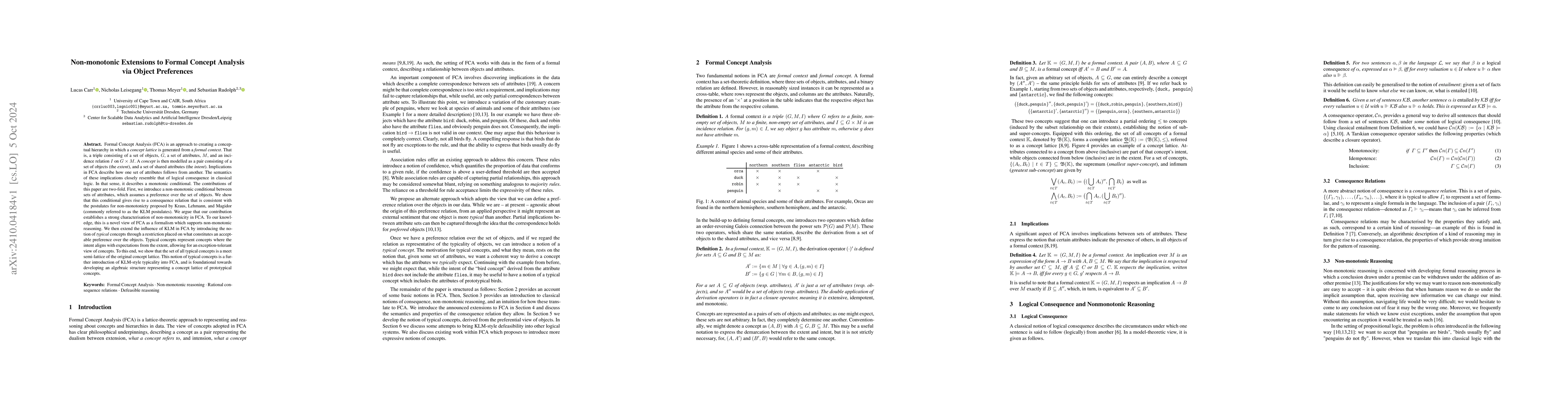 Thumbnail for Non-monotonic Extensions to Formal Concept Analysis via Object
  Preferences