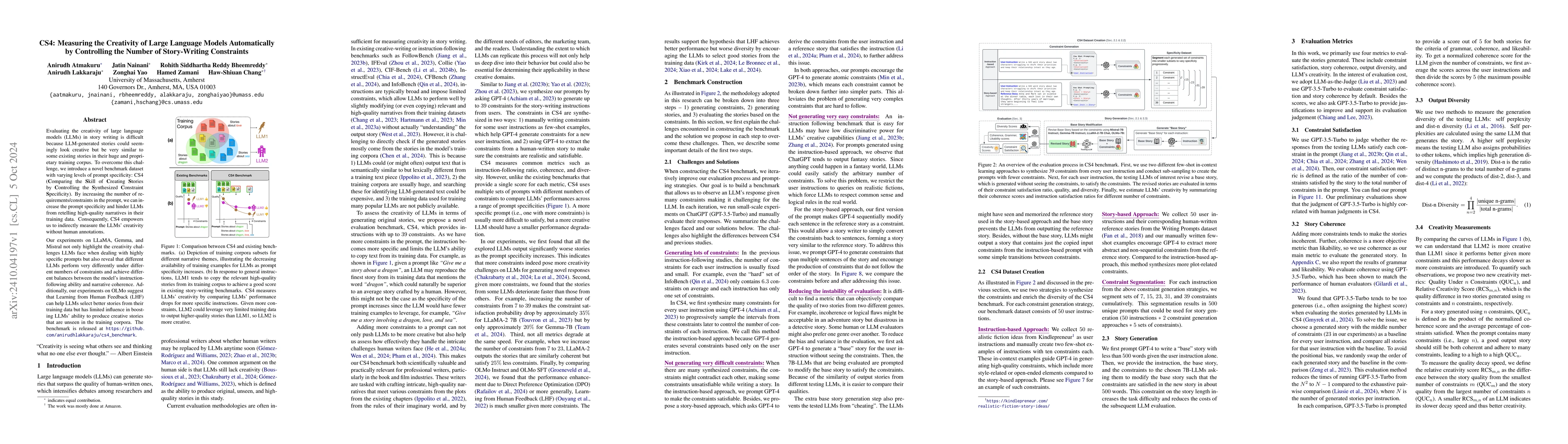 Thumbnail for CS4: Measuring the Creativity of Large Language Models Automatically by
  Controlling the Number of Story-Writing Constraints