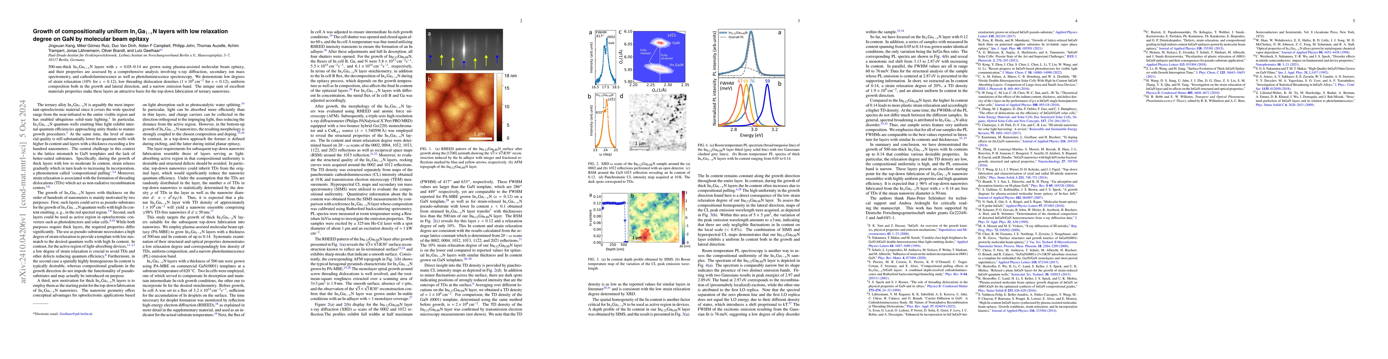 Thumbnail for Growth of compositionally uniform
  $\mathrm{In}_{x}\mathrm{Ga}_{1-x}\mathrm{N}$ layers with low relaxation
  degree on GaN by molecular beam epitaxy